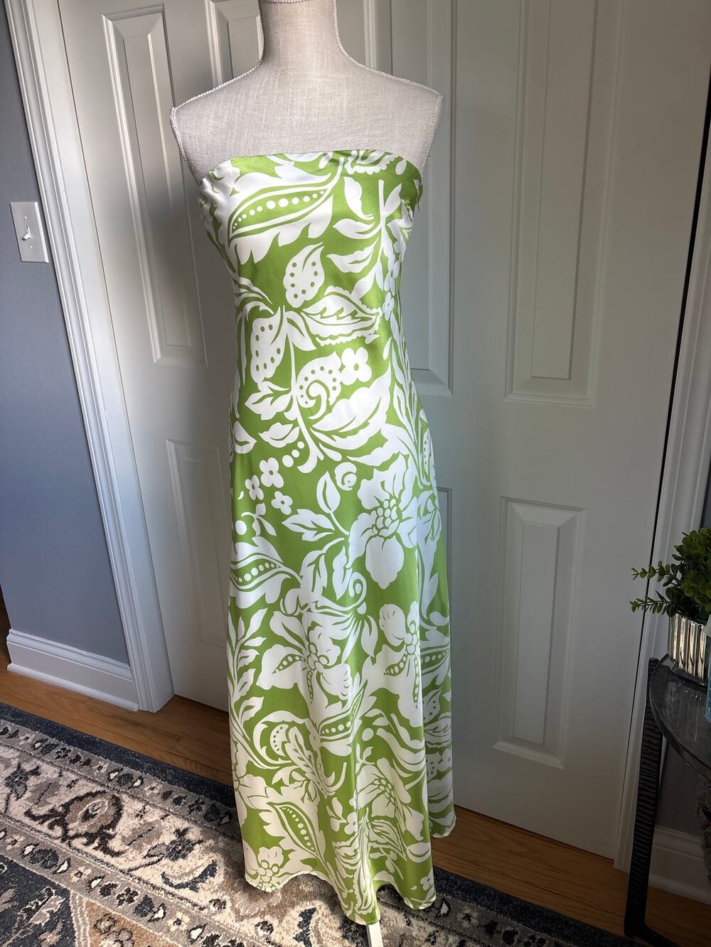 PAPER HEART Floral Strapless Dress Lime Green/White Size L